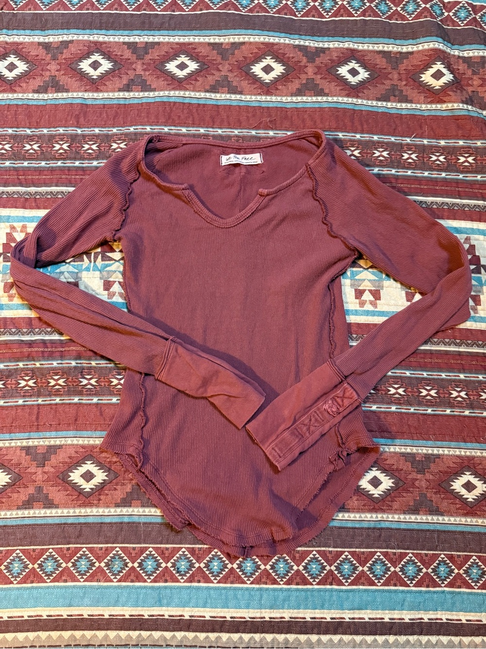 We The Free Long Sleeve Ribbed Top in Mauve Rose red XS